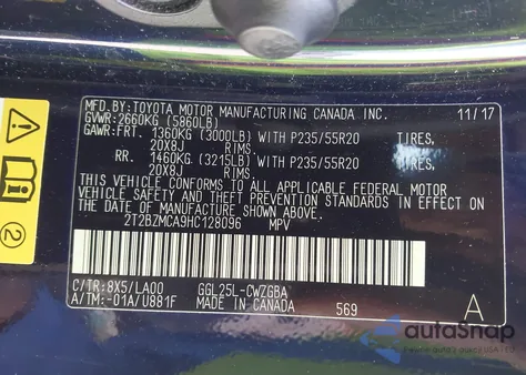 2017 Lexus Rx 350 из США, поврежденный, VIN 2T2BZMCA9HC128096